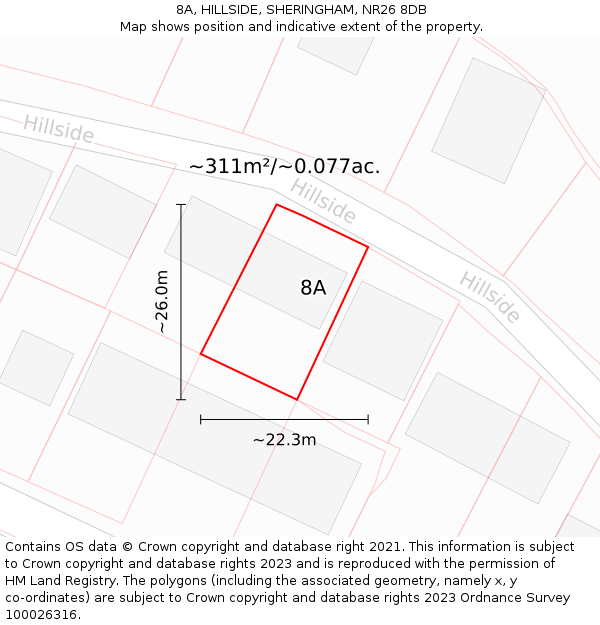 8A, HILLSIDE, SHERINGHAM, NR26 8DB: Plot and title map