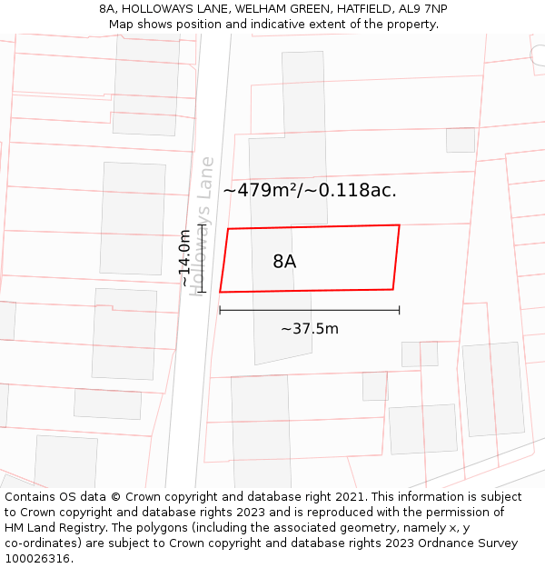 8A, HOLLOWAYS LANE, WELHAM GREEN, HATFIELD, AL9 7NP: Plot and title map