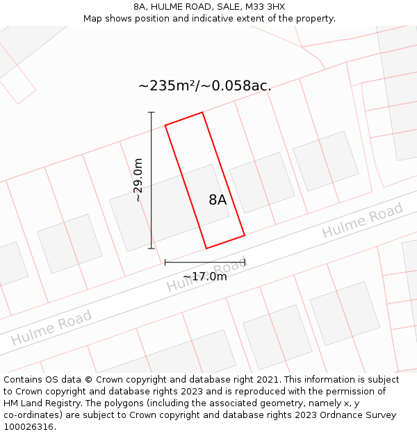 8A, HULME ROAD, SALE, M33 3HX: Plot and title map
