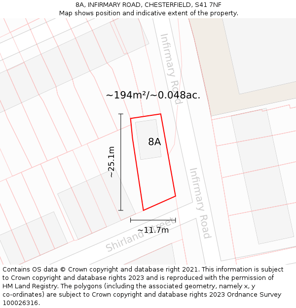 8A, INFIRMARY ROAD, CHESTERFIELD, S41 7NF: Plot and title map