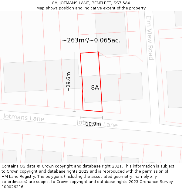 8A, JOTMANS LANE, BENFLEET, SS7 5AX: Plot and title map