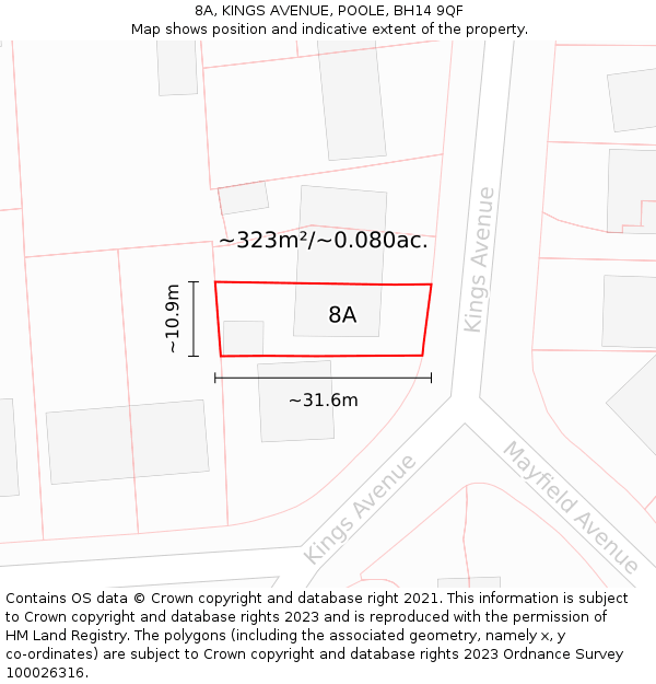 8A, KINGS AVENUE, POOLE, BH14 9QF: Plot and title map