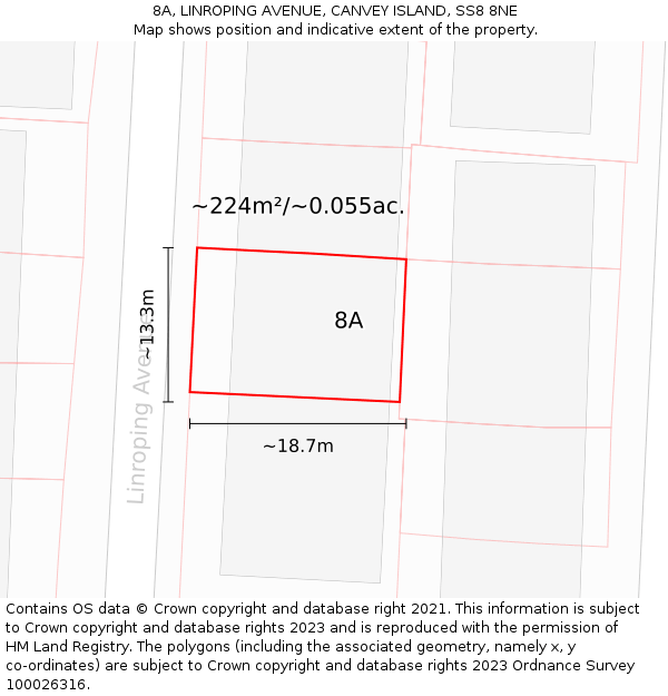 8A, LINROPING AVENUE, CANVEY ISLAND, SS8 8NE: Plot and title map