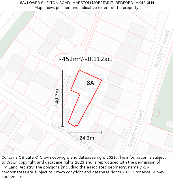 8A, LOWER SHELTON ROAD, MARSTON MORETAINE, BEDFORD, MK43 0LN: Plot and title map