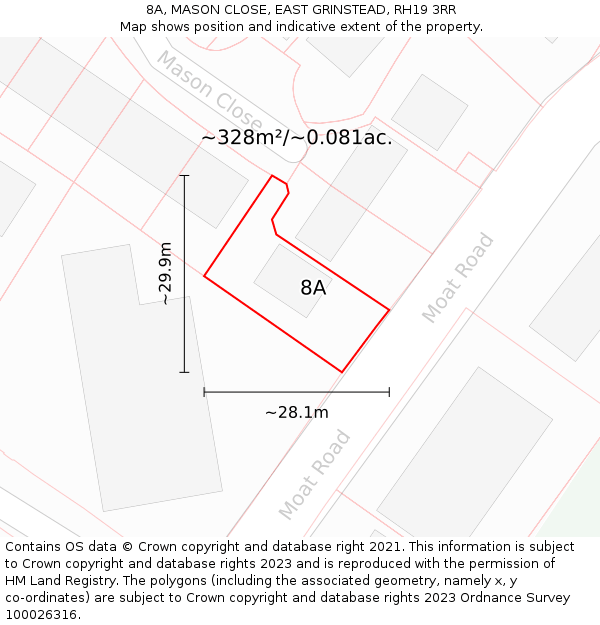 8A, MASON CLOSE, EAST GRINSTEAD, RH19 3RR: Plot and title map