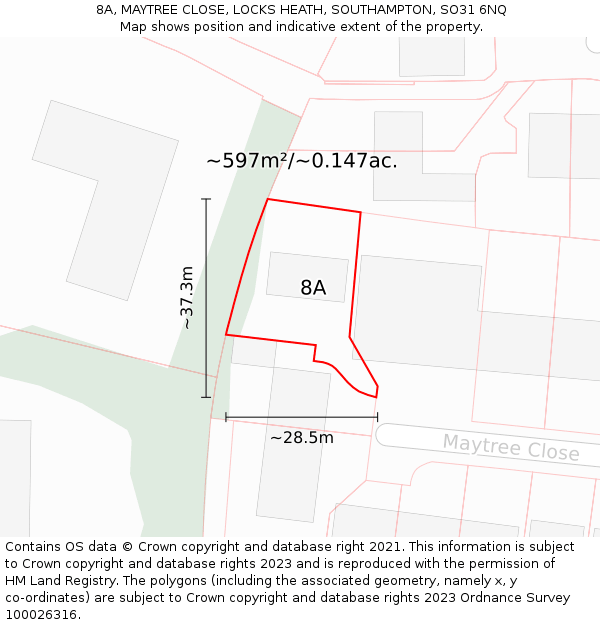 8A, MAYTREE CLOSE, LOCKS HEATH, SOUTHAMPTON, SO31 6NQ: Plot and title map