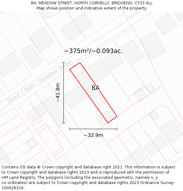 8A, MEADOW STREET, NORTH CORNELLY, BRIDGEND, CF33 4LL: Plot and title map