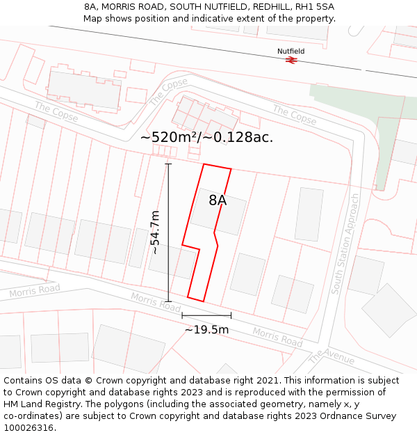 8A, MORRIS ROAD, SOUTH NUTFIELD, REDHILL, RH1 5SA: Plot and title map