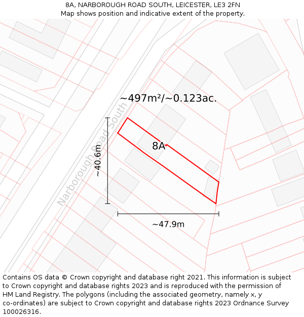 8A, NARBOROUGH ROAD SOUTH, LEICESTER, LE3 2FN: Plot and title map