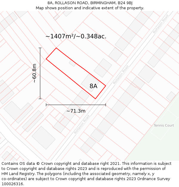 8A, ROLLASON ROAD, BIRMINGHAM, B24 9BJ: Plot and title map