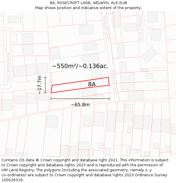 8A, ROSECROFT LANE, WELWYN, AL6 0UB: Plot and title map