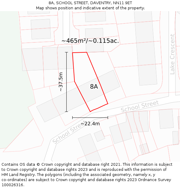 8A, SCHOOL STREET, DAVENTRY, NN11 9ET: Plot and title map