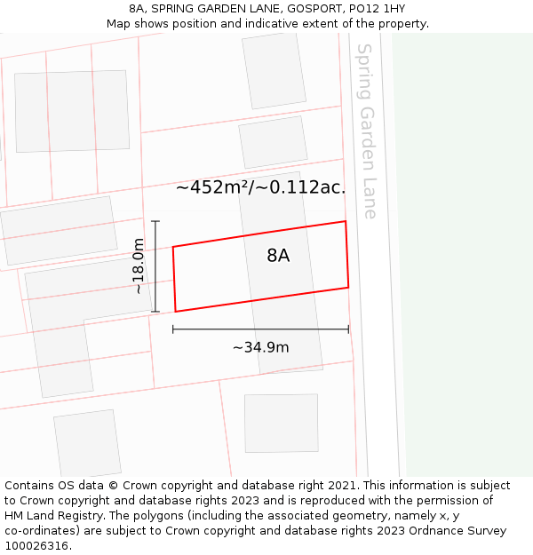 8A, SPRING GARDEN LANE, GOSPORT, PO12 1HY: Plot and title map