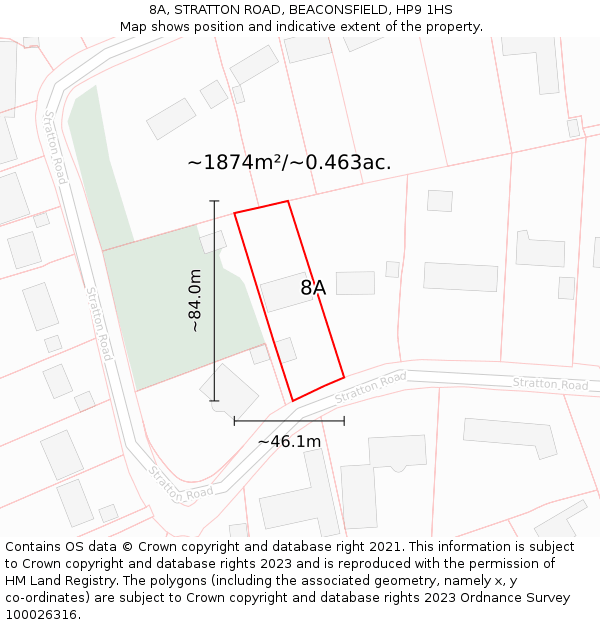 8A, STRATTON ROAD, BEACONSFIELD, HP9 1HS: Plot and title map