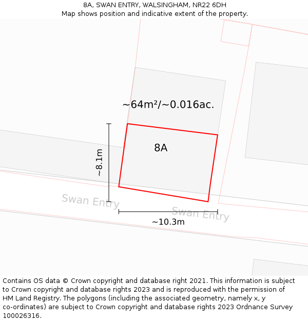 8A, SWAN ENTRY, WALSINGHAM, NR22 6DH: Plot and title map