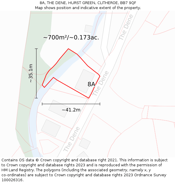 8A, THE DENE, HURST GREEN, CLITHEROE, BB7 9QF: Plot and title map