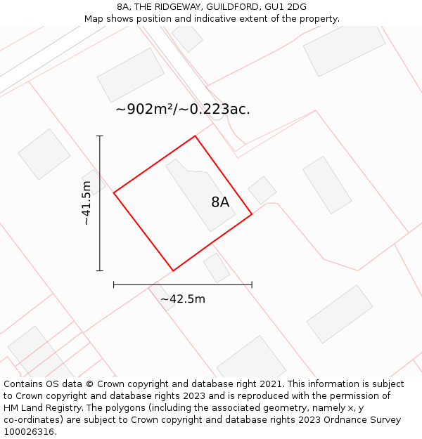 8A, THE RIDGEWAY, GUILDFORD, GU1 2DG: Plot and title map