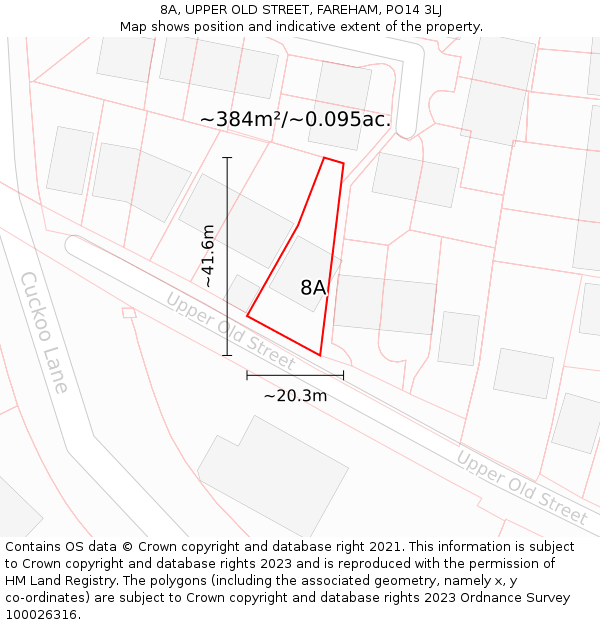 8A, UPPER OLD STREET, FAREHAM, PO14 3LJ: Plot and title map