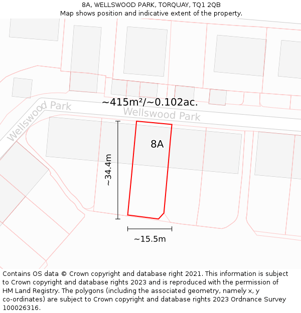 8A, WELLSWOOD PARK, TORQUAY, TQ1 2QB: Plot and title map