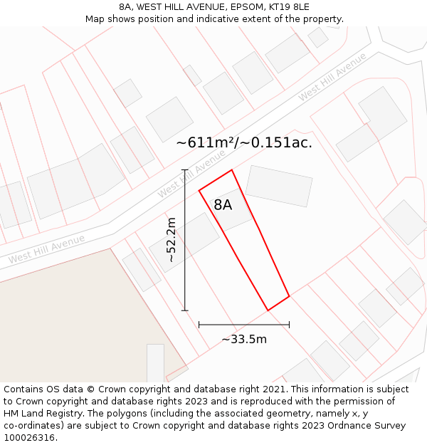 8A, WEST HILL AVENUE, EPSOM, KT19 8LE: Plot and title map