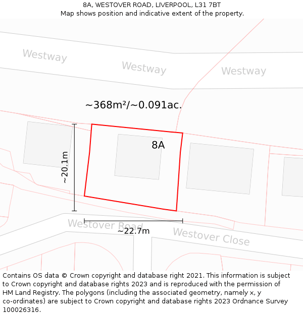 8A, WESTOVER ROAD, LIVERPOOL, L31 7BT: Plot and title map