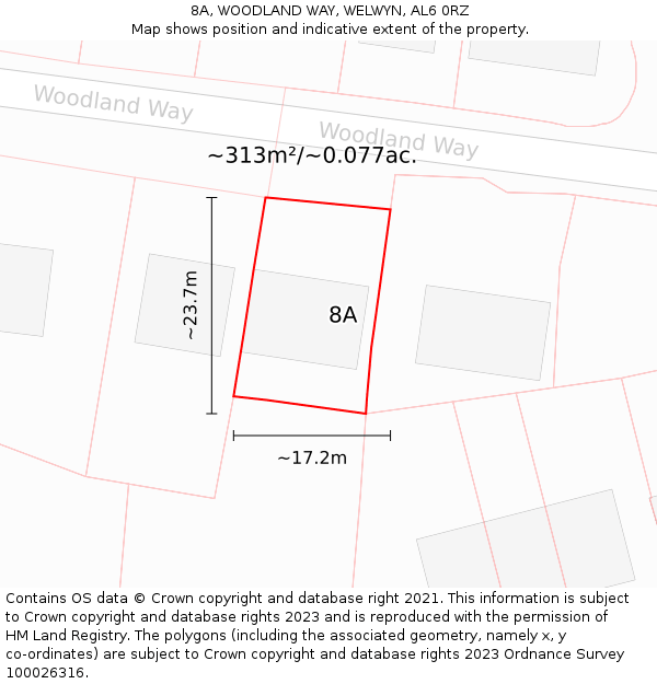 8A, WOODLAND WAY, WELWYN, AL6 0RZ: Plot and title map