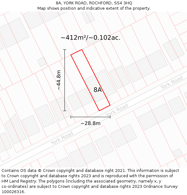 8A, YORK ROAD, ROCHFORD, SS4 3HQ: Plot and title map