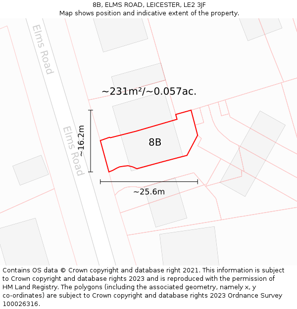 8B, ELMS ROAD, LEICESTER, LE2 3JF: Plot and title map