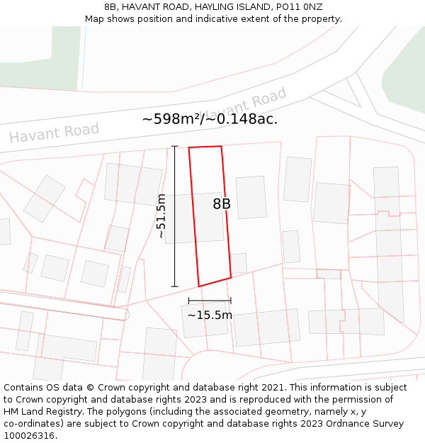 8B, HAVANT ROAD, HAYLING ISLAND, PO11 0NZ: Plot and title map