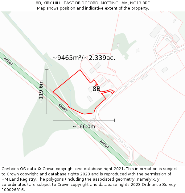 8B, KIRK HILL, EAST BRIDGFORD, NOTTINGHAM, NG13 8PE: Plot and title map