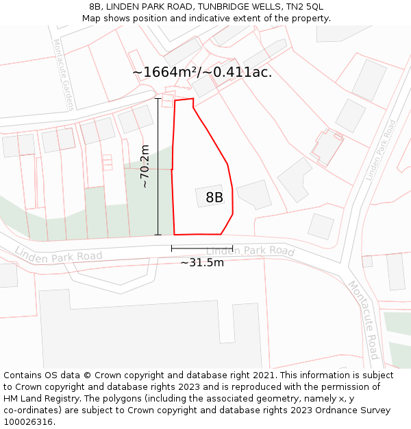 8B, LINDEN PARK ROAD, TUNBRIDGE WELLS, TN2 5QL: Plot and title map