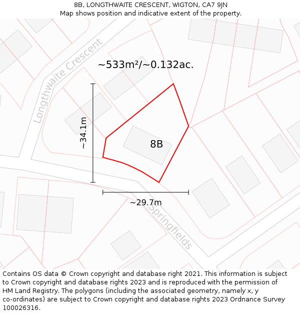 8B, LONGTHWAITE CRESCENT, WIGTON, CA7 9JN: Plot and title map