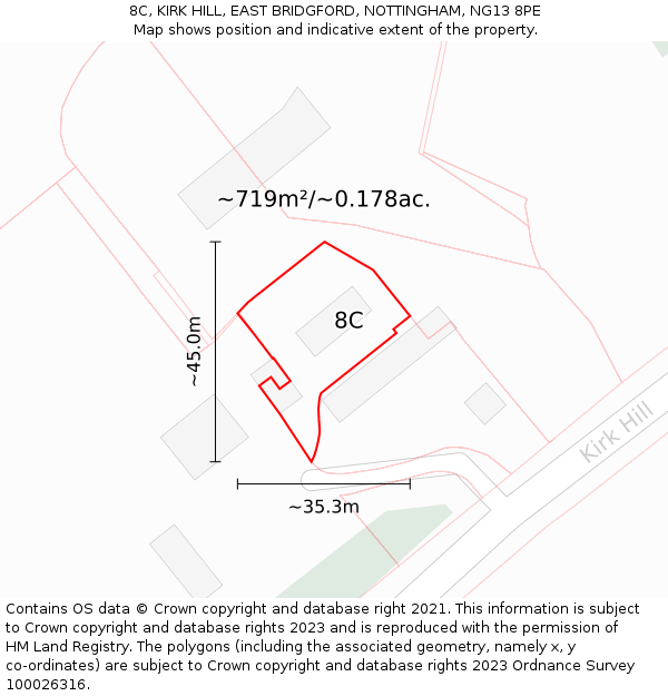 8C, KIRK HILL, EAST BRIDGFORD, NOTTINGHAM, NG13 8PE: Plot and title map