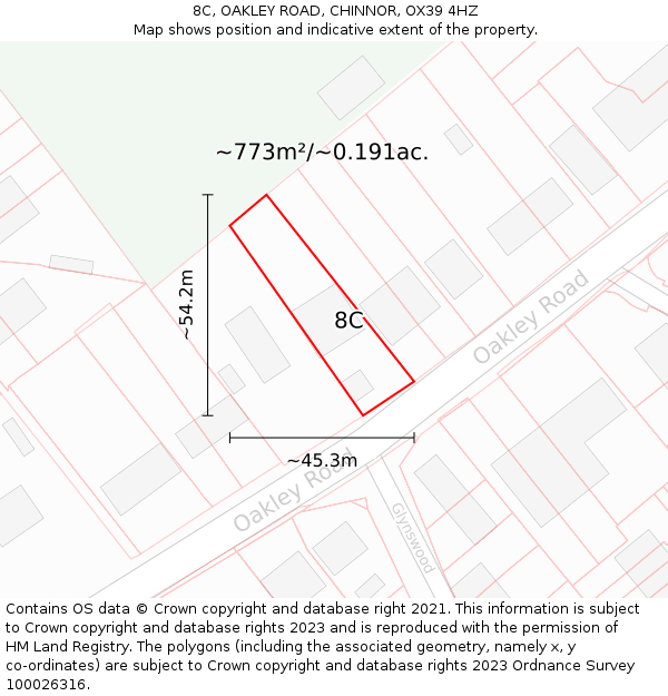 8C, OAKLEY ROAD, CHINNOR, OX39 4HZ: Plot and title map