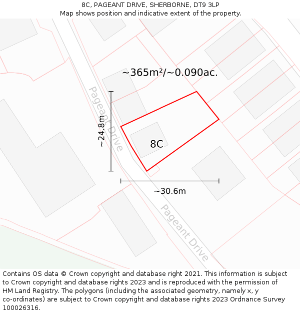 8C, PAGEANT DRIVE, SHERBORNE, DT9 3LP: Plot and title map