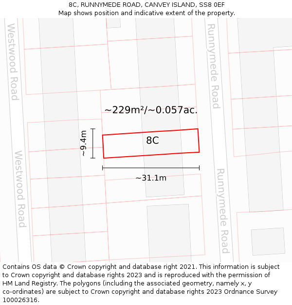 8C, RUNNYMEDE ROAD, CANVEY ISLAND, SS8 0EF: Plot and title map