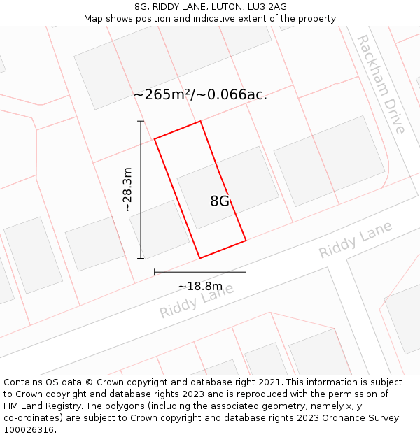 8G, RIDDY LANE, LUTON, LU3 2AG: Plot and title map