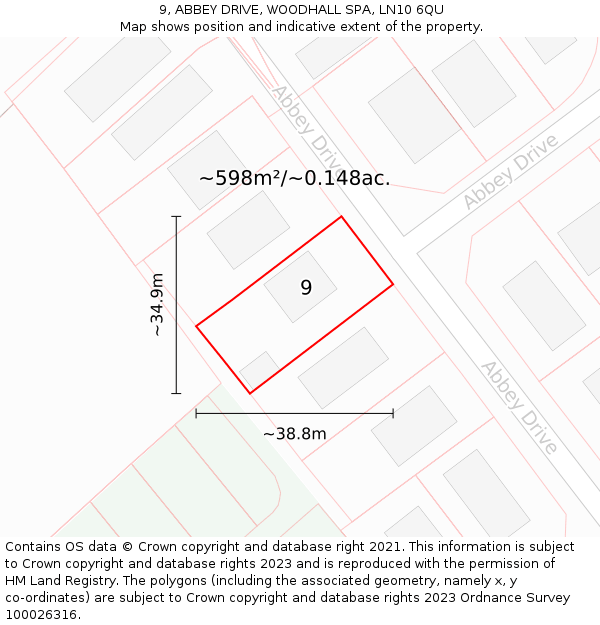 9, ABBEY DRIVE, WOODHALL SPA, LN10 6QU: Plot and title map