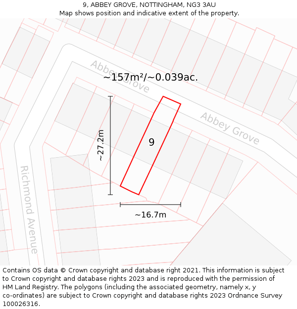 9, ABBEY GROVE, NOTTINGHAM, NG3 3AU: Plot and title map