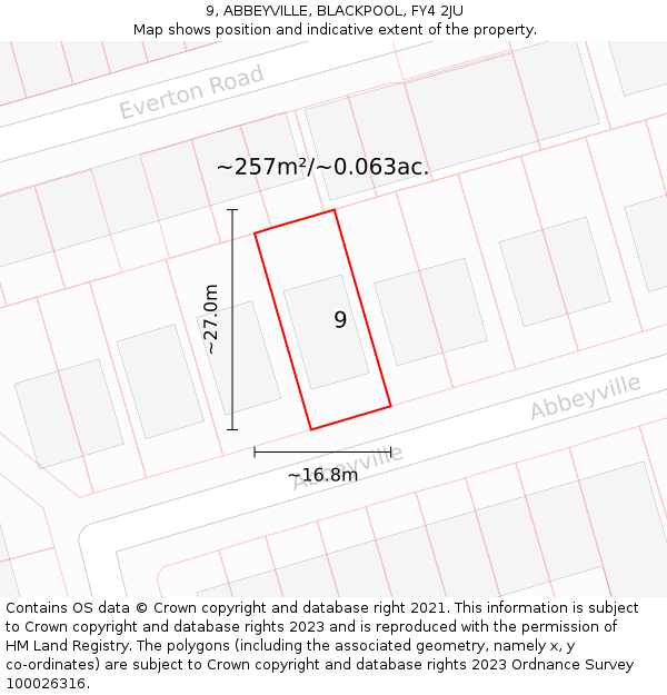 9, ABBEYVILLE, BLACKPOOL, FY4 2JU: Plot and title map