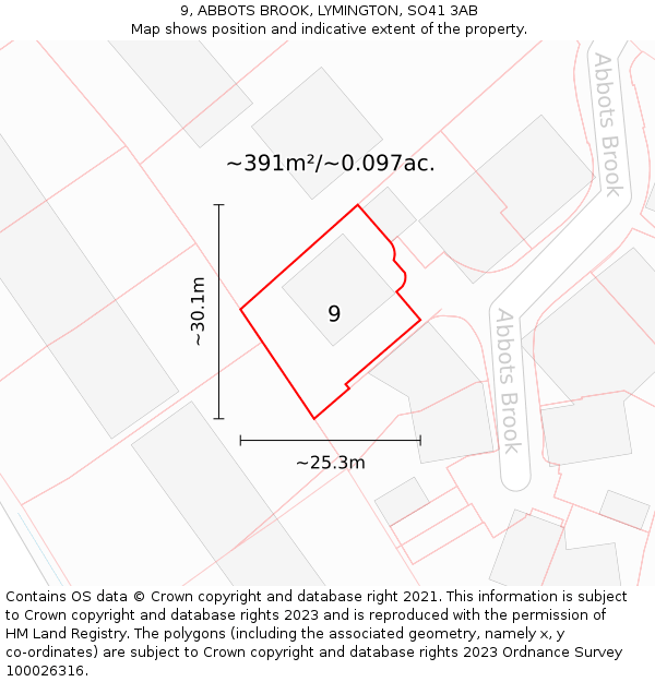 9, ABBOTS BROOK, LYMINGTON, SO41 3AB: Plot and title map