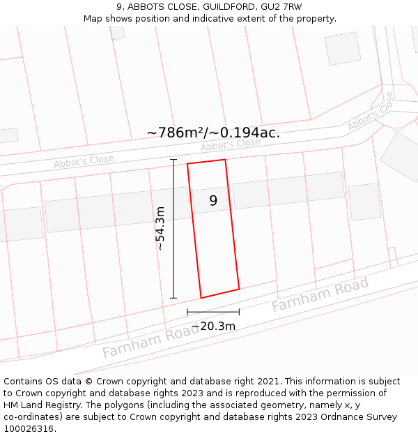 9, ABBOTS CLOSE, GUILDFORD, GU2 7RW: Plot and title map