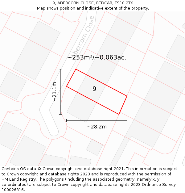 9, ABERCORN CLOSE, REDCAR, TS10 2TX: Plot and title map