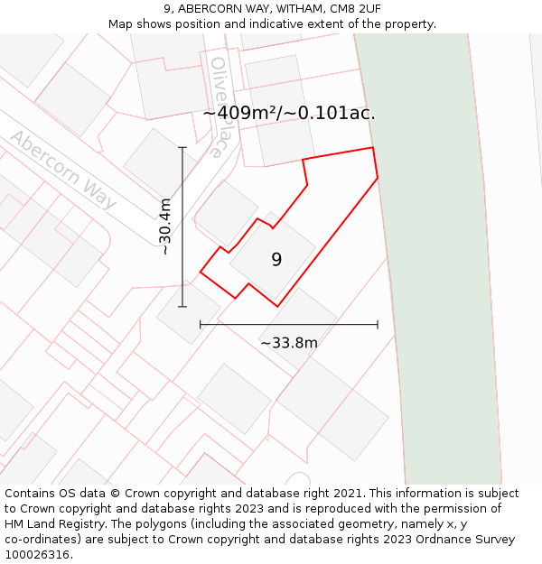 9, ABERCORN WAY, WITHAM, CM8 2UF: Plot and title map