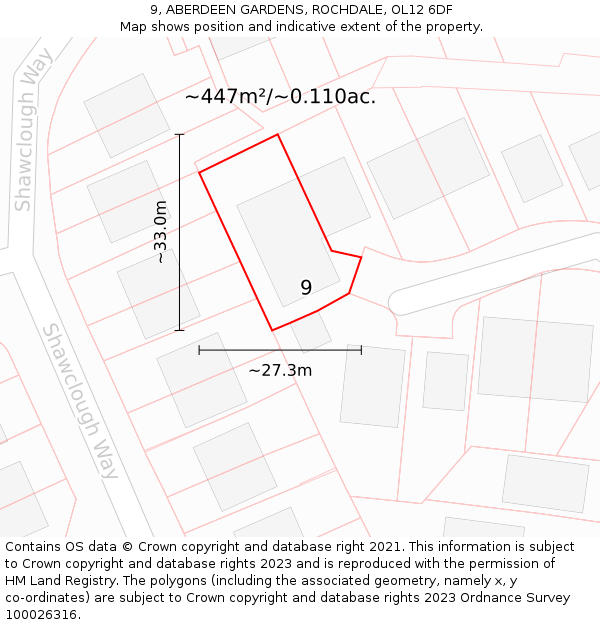 9, ABERDEEN GARDENS, ROCHDALE, OL12 6DF: Plot and title map