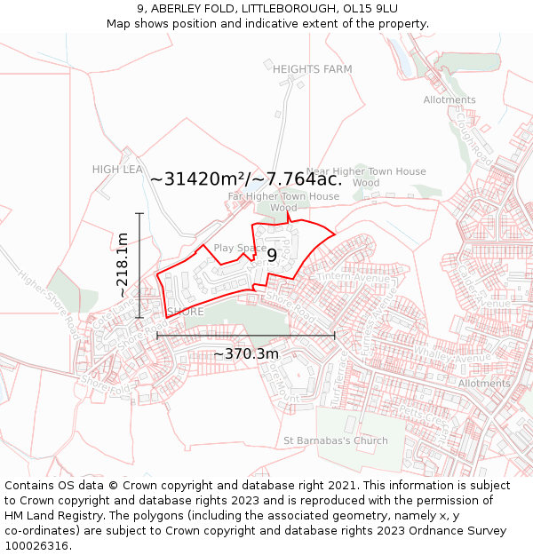 9, ABERLEY FOLD, LITTLEBOROUGH, OL15 9LU: Plot and title map