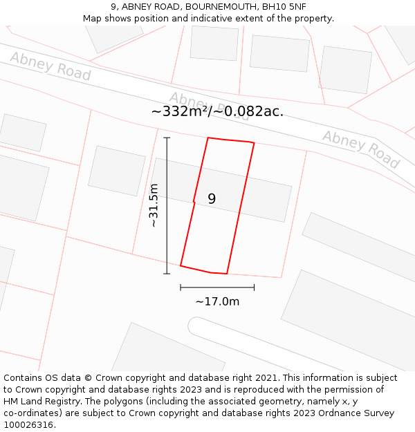 9, ABNEY ROAD, BOURNEMOUTH, BH10 5NF: Plot and title map