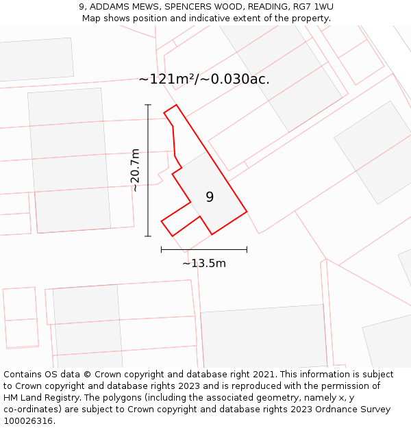 9, ADDAMS MEWS, SPENCERS WOOD, READING, RG7 1WU: Plot and title map