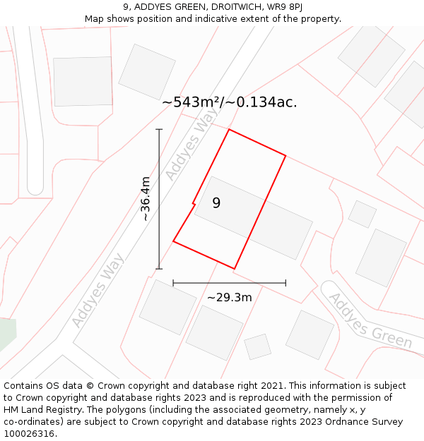 9, ADDYES GREEN, DROITWICH, WR9 8PJ: Plot and title map