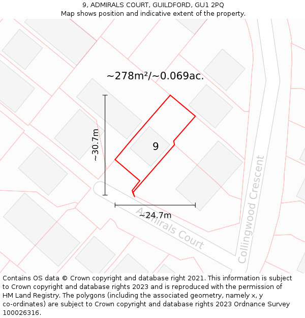 9, ADMIRALS COURT, GUILDFORD, GU1 2PQ: Plot and title map